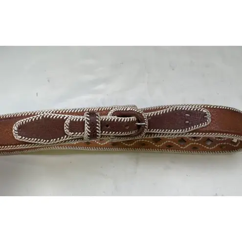 Western Women's Brown Leather Stitched Belt Overlap Buckle 42" L x 2" W SKU 5656