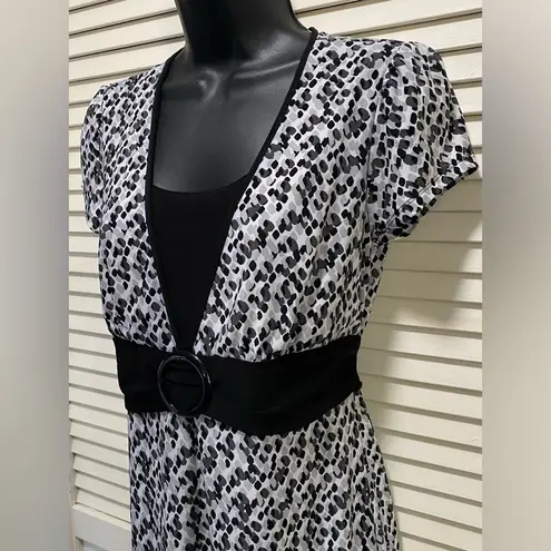 Perseption Petite Black/Gray Abstract Dots Short Cap Sleeve Dress Size S/M Black