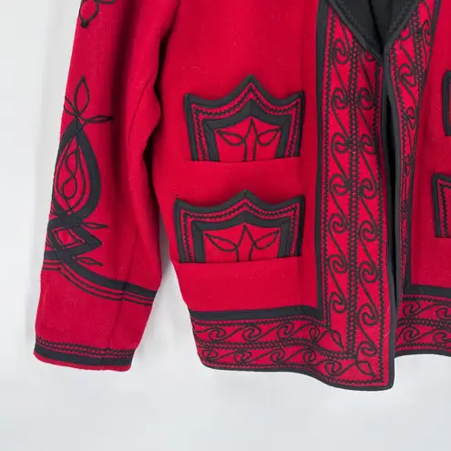 Unique Embroidered Wool Jacket Red/Black Size XL Made in Guatemala unisex Red