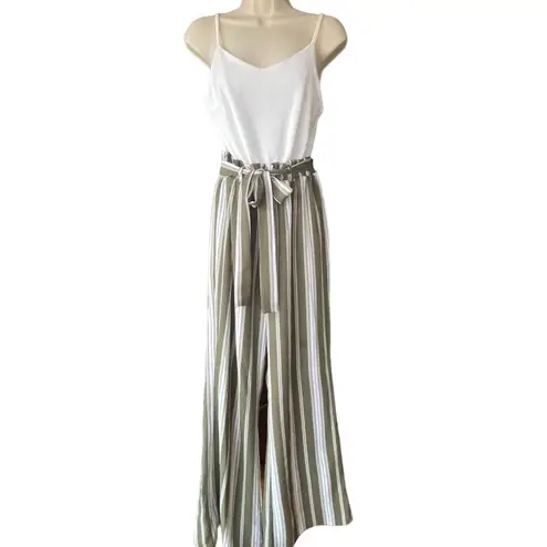 Jun & Ivy NWT ~ FRANCESCA'S  Green & White Striped Tie Waist Jumpsuit ~ MEDIUM