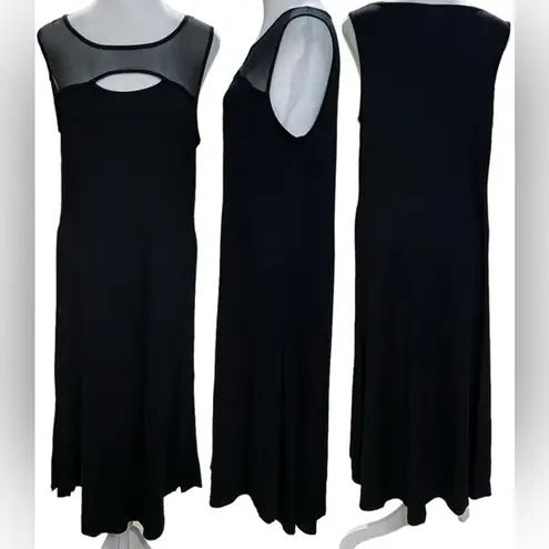 Cable & Gauge Black Sleeveless Midi Dress Mesh Detail & Keyhole Front Size M