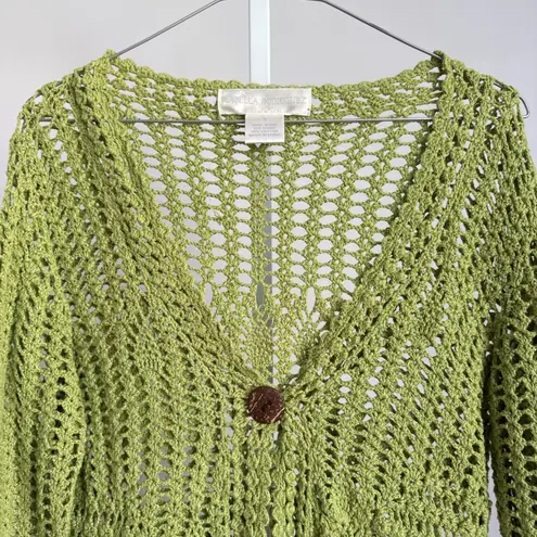 Isabella Rodriguez VTG Crochet Knit Y2K cottagecore Cardigan Green sweater sz S