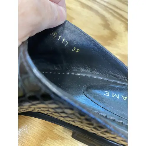 Frame Slide Sandals Women's 39 Black Leather Slip On Toe Ring Croc Print S72