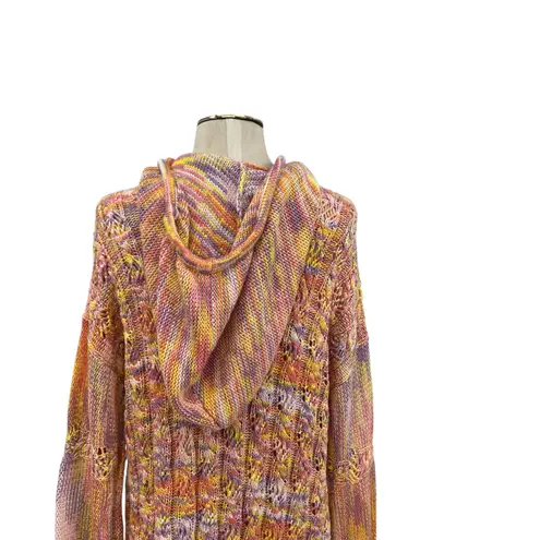 Ramy Brook Abby Marled Knit Hoodie Sweater Orange Pink Yellow Size Medium