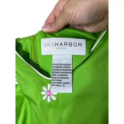 Sag Harbor Green Floral Embroidered Sleeveless 90s Y2K Dress Size 12