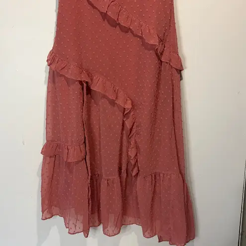 Lulus Lulu’s- Next to You Blush Pink Swiss Polka Dot Tiered Short Sleeve Maxi Dress- M