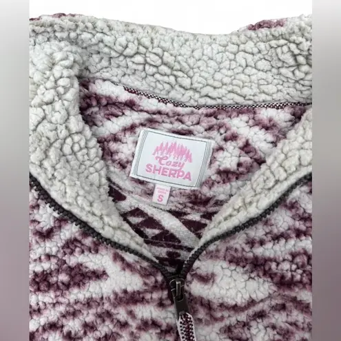 Cozy Sherpa Pullover Women’s Size Small Burgundy & White Aztec Print
