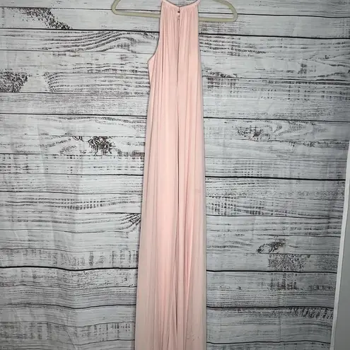 David's Bridal  Soft Mesh Halter Bridesmaid Dress Petal Pink 2
