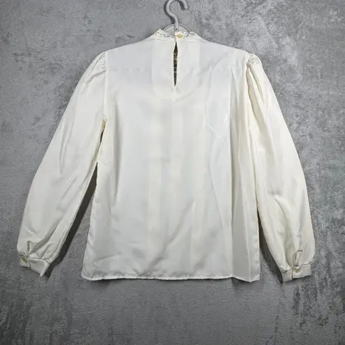 Vintage Blouse M Ivory Lace Mock Neck Pleated Fairy Victorian Goth Romantic Size M