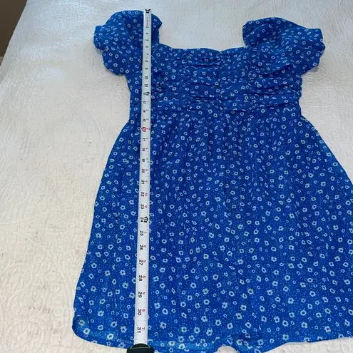 Crystal Doll Blue White Floral Minidress Off the Shoulder Short Sleeves Size L