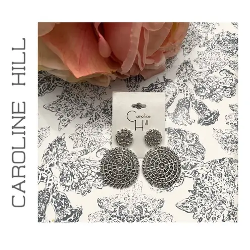 Caroline Hill NWT Medallion Drop Bead Metal Circle Earrings