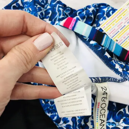 24th & Ocean Blue Viva La Frida Printed Tankini Swimsuit M/L Hipster Black Tie Size M