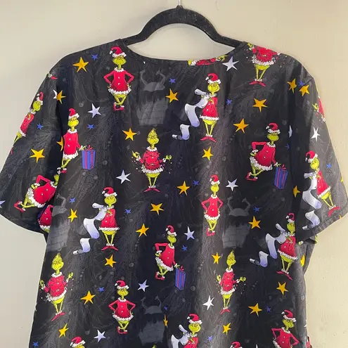 Dr. Seuss Grinch Who Stole Christmas Black Scrubs Top Medical/Dental/Vet, XL