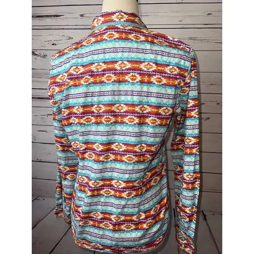 Panhandle Western Top Womens Medium Aztec Southwest Pearl Snap Cowgirl Rodeo Orange