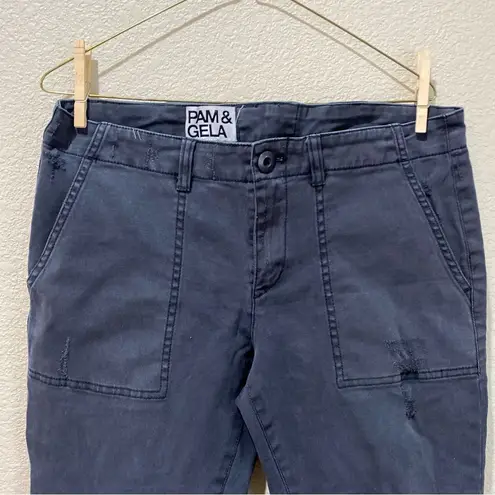 Pam & Gela Twill Skinny Cargo Pants Fray Hem Lace Up Back Size Large