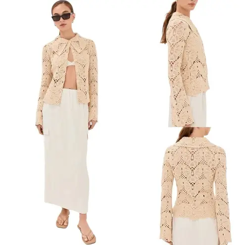 BY MALENE BIRGER Crochet Gwenevere Cardigan Small NWOT Tan