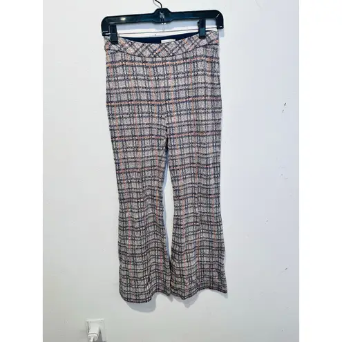 ROSETTA GETTY Poppy Plaid Pull On Flared Hemline Cropped Plaid Pants size Small Gray