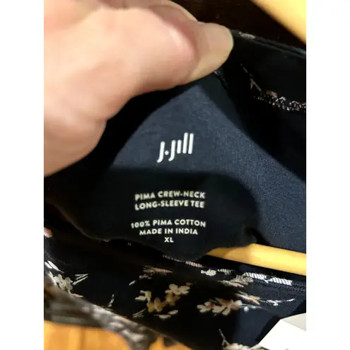 J Jill 100% Pima Cotton Crew Neck Long Sleeve Tee Shirt Floral Navy Retail $44 Blue Size M