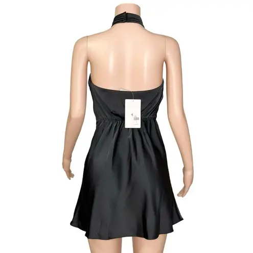 BHLDN Ruby High Shine Satin Halter Mini Dress, Black, Small