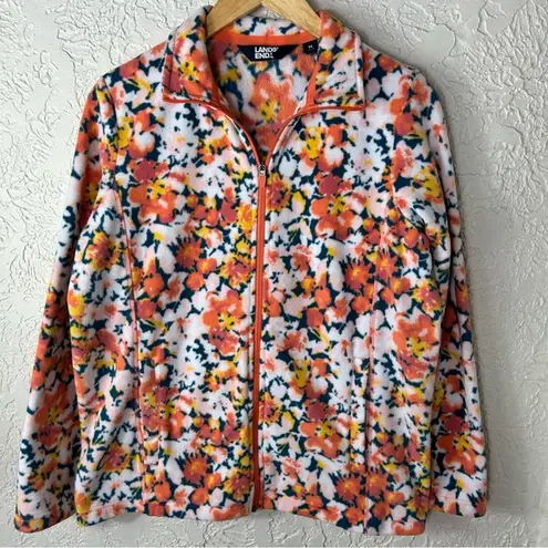 Land’s End | Baltic Orange Green Floral Print Full Zip Fleece Jacket Size M Size M