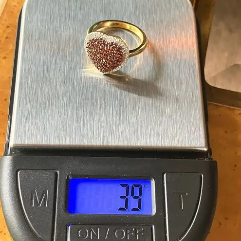Natural Red Garnet Sterling Silver Heart Ring Size 6 Gold
