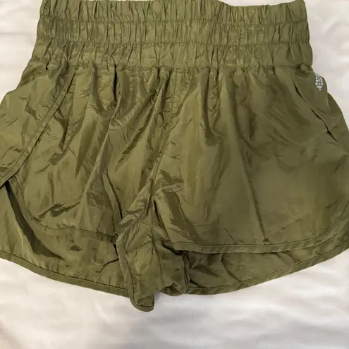 Free People Movement Olive Green Smocked Waist Athletic Shorts Women XL