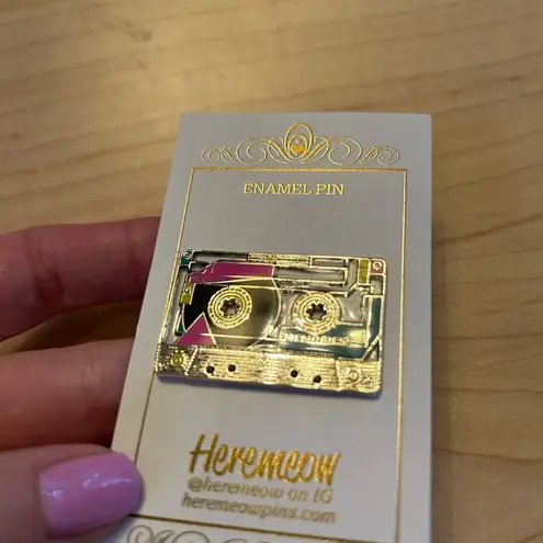 NWT New on Card cassette tape hard enamel shiny metal pin button flair Blue