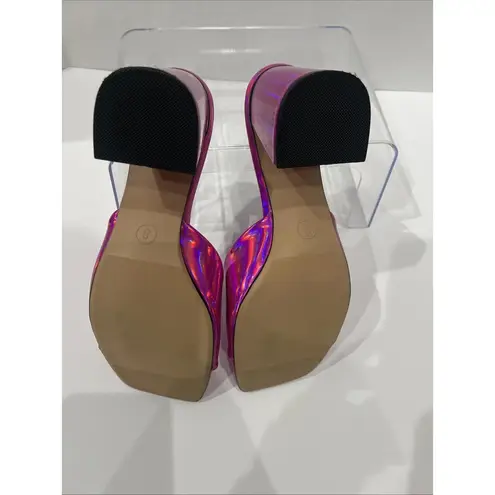 New! Pink Metallic 90s Vibe Heeled Mule Sandal