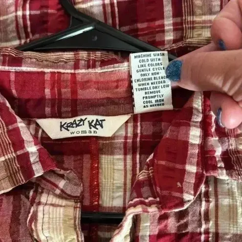 Krazy Kat  women sleeveless button down‎ top plaid size 2XL  100% cotton see pics