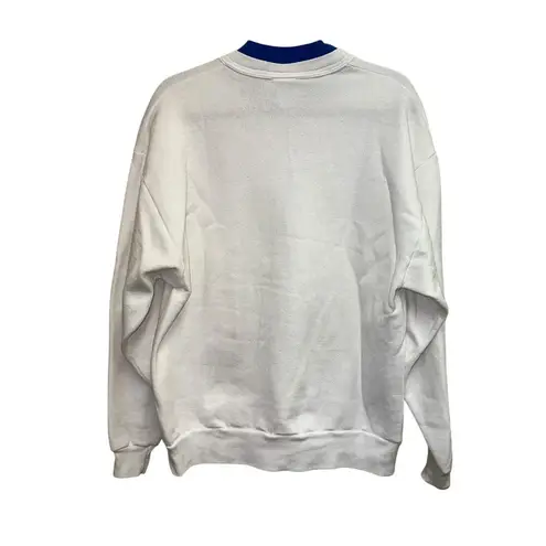 Morning Sun Vintage Blue Metallic Trees & White Sweatshirt Size L