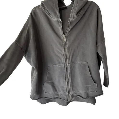 ALLSAINTS Charcoal Grey Oversized Distressed Zip Up Hoodie Sweatshirt Small Gray