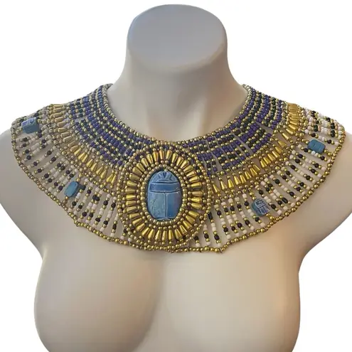 Ancient Egyptian Revival Beaded Scarab Collar
Necklace Handmade Statement Piece Gold