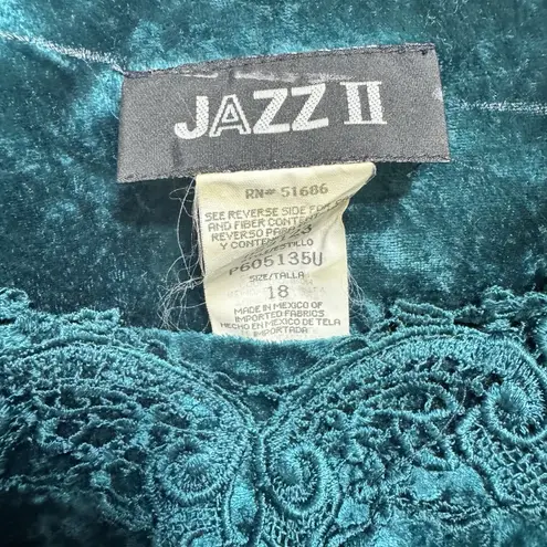 VTG Y2K Jazz II Dress Green Crushed Velvet plus sz 18 Lace Romantic Whimsigoth