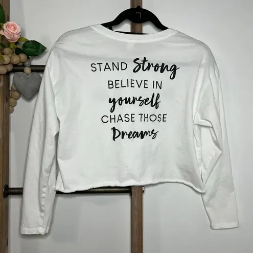 Love Vintage White Scoop Neck Cropped Long Sleeve Top Size Large