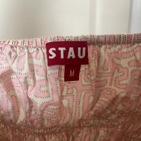 Staud Jules Smocked Square Neck Top in Pink Size M White Size M