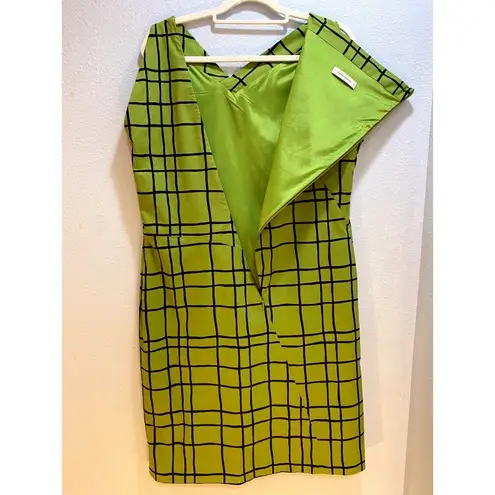 René Lezard Green Black Windowpane Check Sheath Dress Size 44 Career AS IS Green