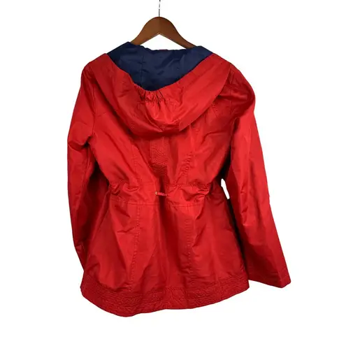 Susan Graver Womens Red Hooded Jacket With Drawstring Waist XS