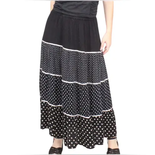 Cathy Daniels Vintage Tiered Boho Polka Dot Maxi Skirt XL