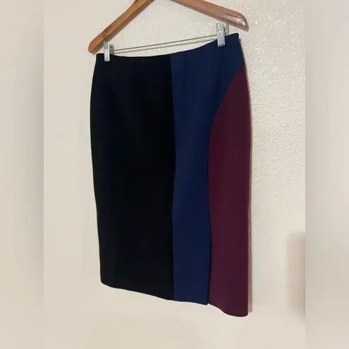 Hugo Boss BOSS Velivia black burgundy blue colorblock wool pencil skirt 10