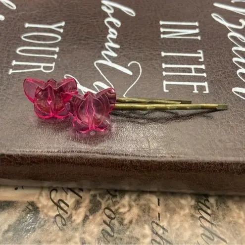 Handmade Magenta Pink Butterfly Bobby Pins Brass