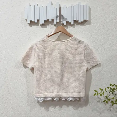 Jacquie The Label Short Sleeve Cardigan in Cream with Star Buttons Size S NWT