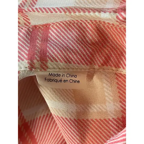 Equipment Femme Plaid Salmon Peach Silk Tunic Top Pullover Size Medium