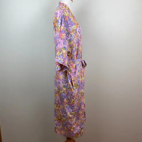 The Lingerie Collection Robe Large Purple Multicolor Floral 3/4 Kimono Sleeve