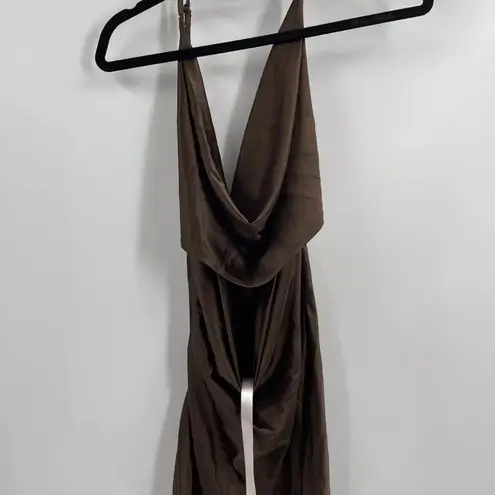 House Of CB  Aitana Brown blackless Draped Brown Slip Mini Dress Size Medium Nwt