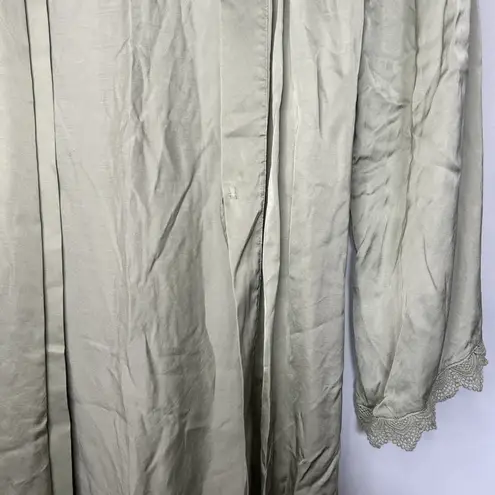 BHLDN Anthropologie Matine Satin Robe Large Sage Green Lave Trim Sleep Lounge