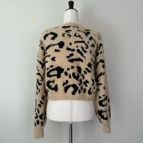 Lulu's Fierce Heart Beige Leopard Print Eyelash Knit Cropped Cardigan Tan