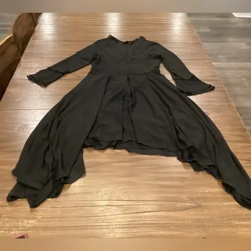Shani Collection Ruffle Asymmetrical Long Sleeve Midi Dress Hanky Hem Black Med Size 8