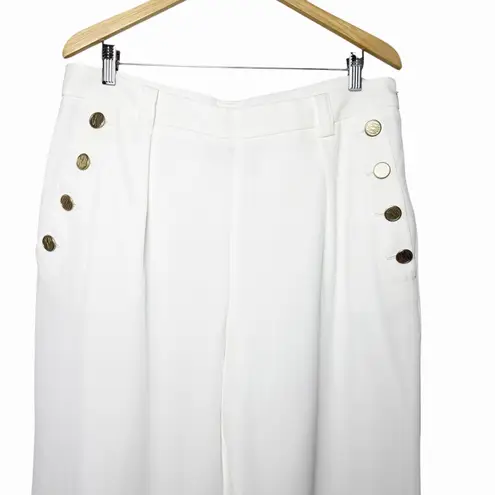 DKNY  Women's Hudson Blues Ivy White Size 14 Sailor Wide Leg Pants Gold Buttons