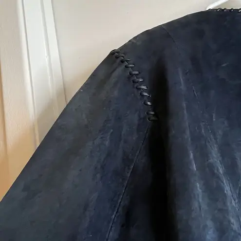 Vintage Margaret Godfrey Suede Leather Jacket Shirt Size 16 Blue