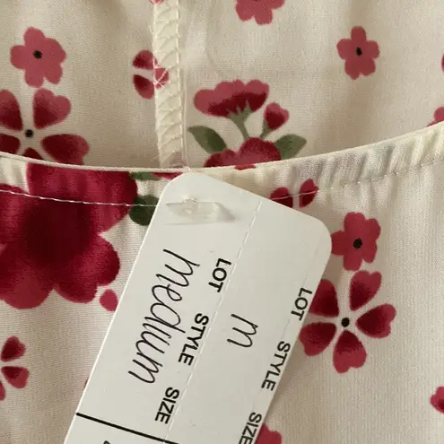 Diosa NEW Floral T-Shirt Puff Sleeve Dress Size Medium Cream Red Y2K 1990s NWT